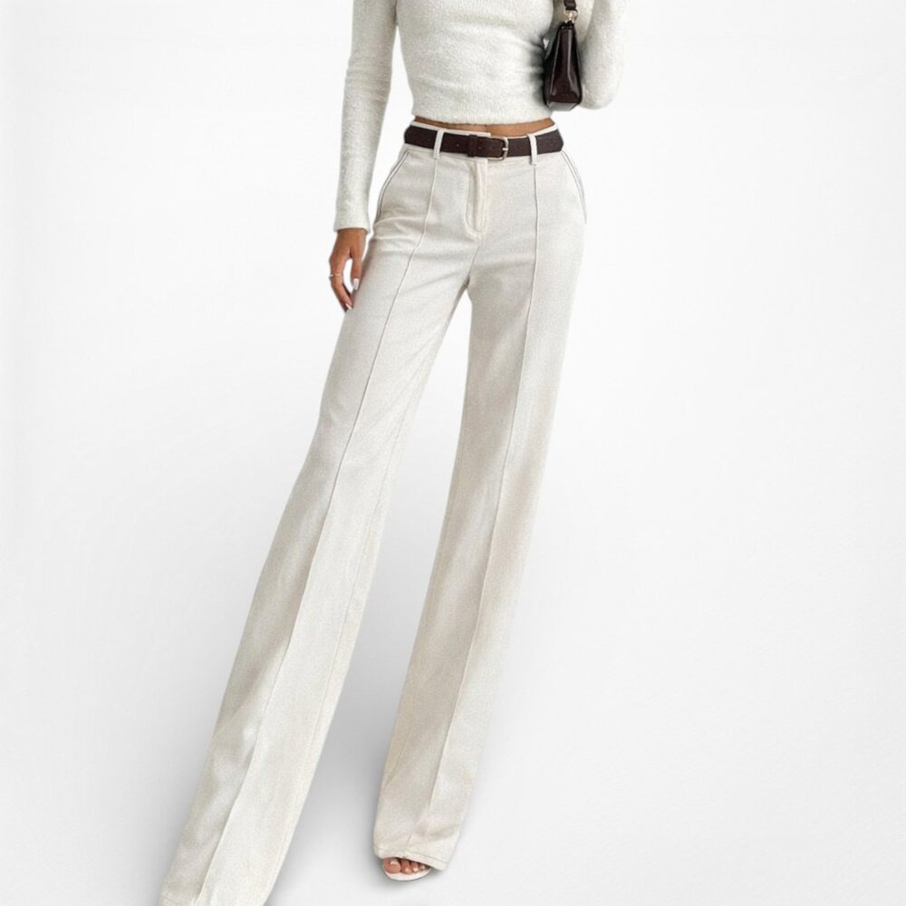 Mango Off White High Waisted Wide Leg Pants Size 2/S